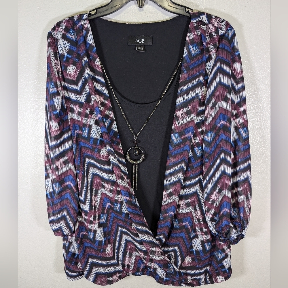 AGB one piece top with attached necklace women's blouse size L